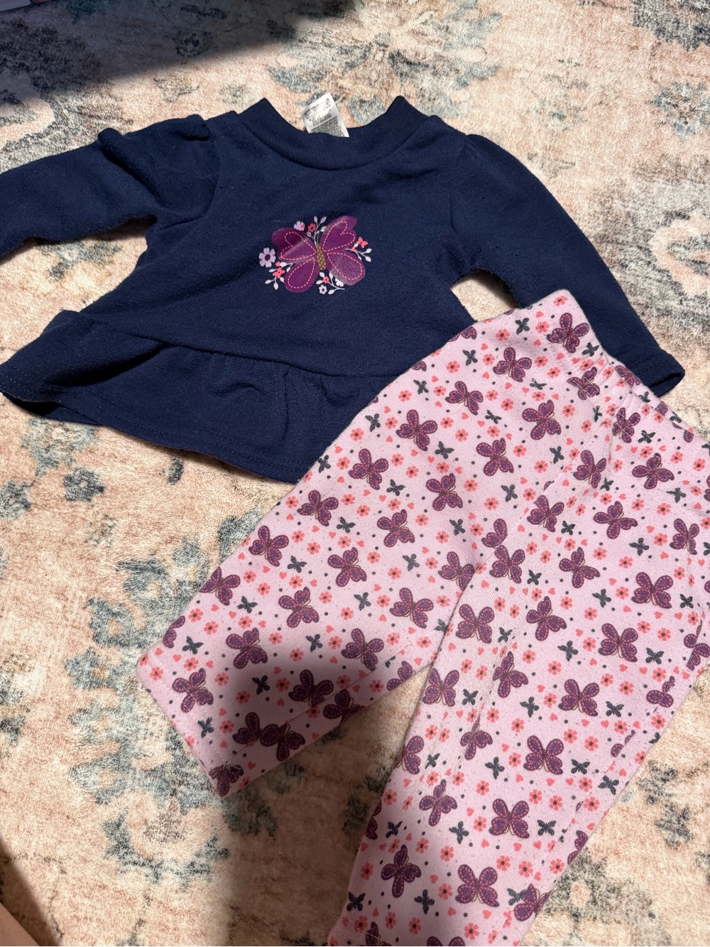 Fisher-Price Navy Top with Pink Butterfly Print Pajama Set